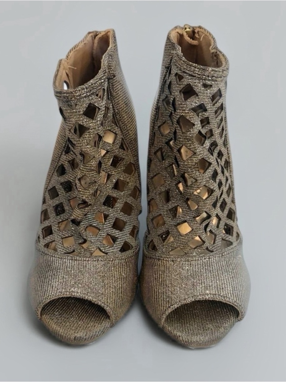 Christian Siriano Gold Glitter Cutout Peep-Toe Booties